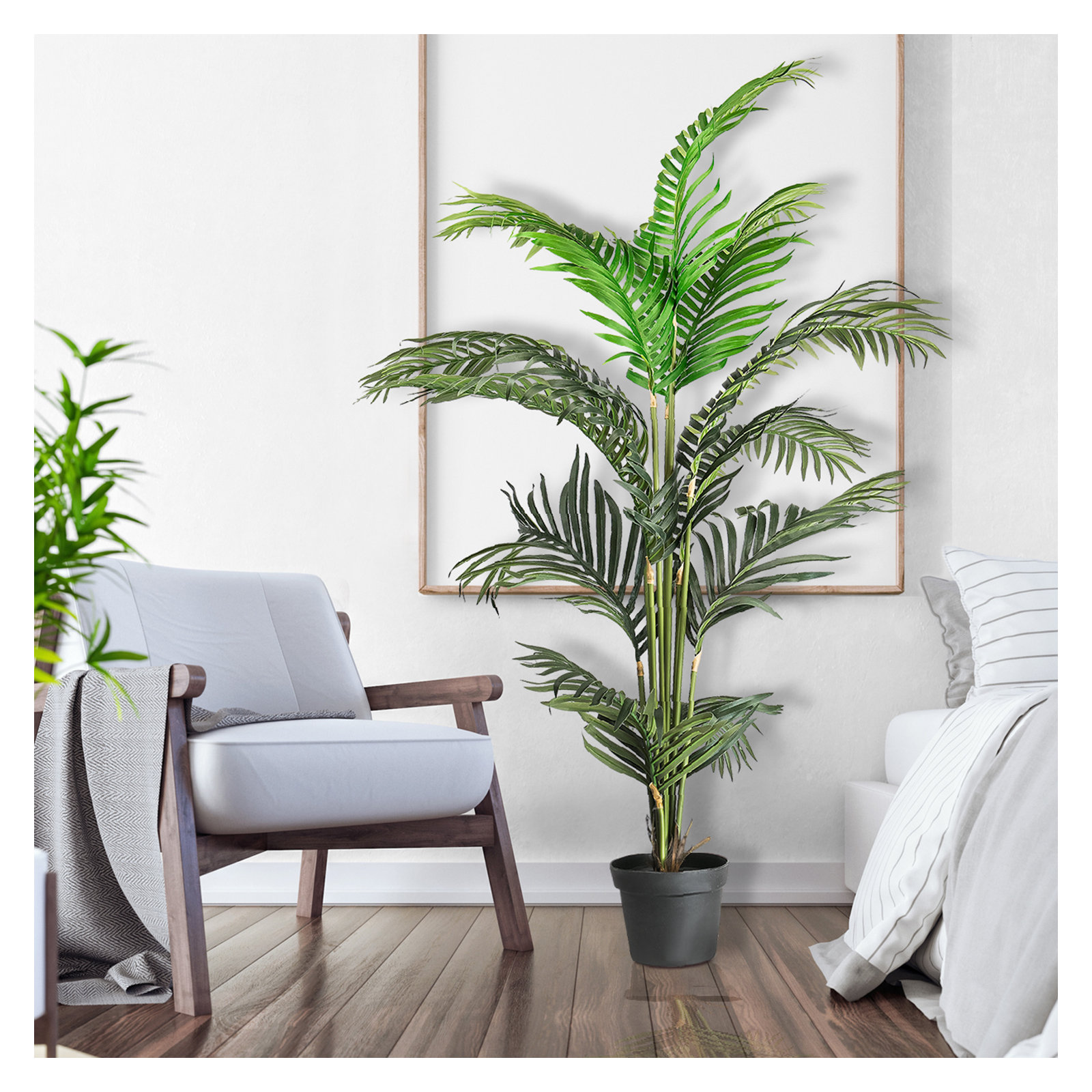 Faux Palm Tree in Pot, 56" H x 32" W x 32" D