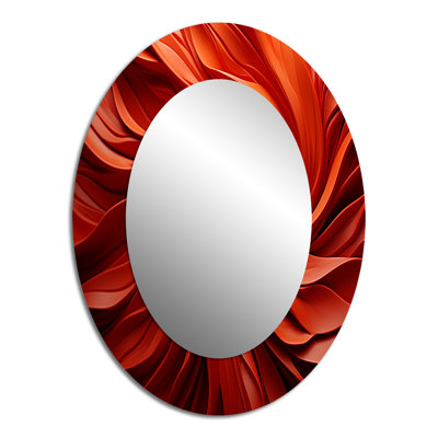 Red Abstract Spiral Dreamscape I - Red Modern Oval Wall Mirror