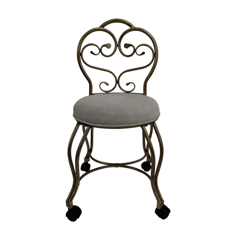 Tabouret de coiffeuse élégant en or 18 po avec roulettes à roulement lisse, Bronze