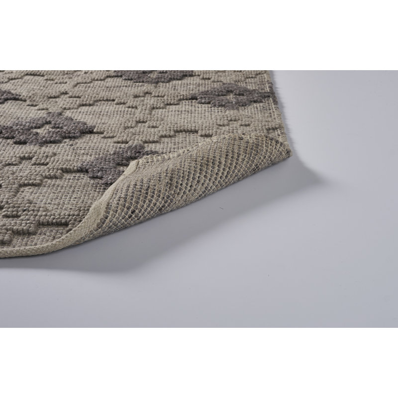 Tapis gris / beige en coton / laine tissé à la main Addisynn, Rectangle de 5 pi x 8 pi