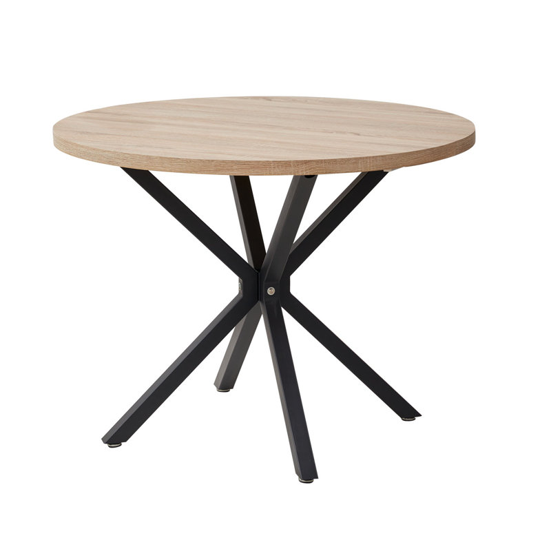 Modern Simple Round Solid Wood Dining Table Set - Set Of 4 Diamond Pattern Velvet Dining Chairs - Metal Legs - For Living Room/Bedroom