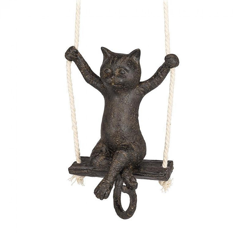 Antique Black Cat On A Swing Figurine