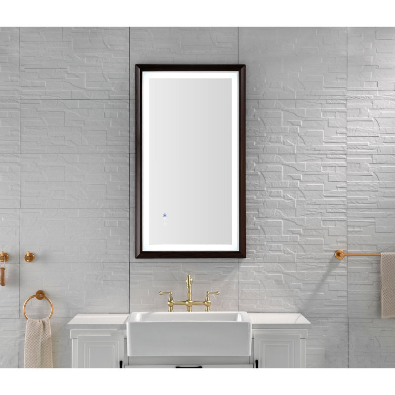 Miroir de salle de bain 40 po x 24 po à DEL avec cadre en aluminium, miroir de meuble-lavabo mural, anti-buée, mémoire, 3 couleurs, réglable en continu