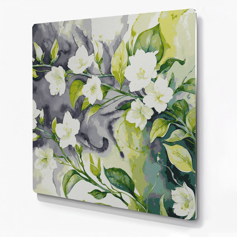 Art mural en métal Botanical Jasmine, H 144 po x l 144 po x P 0,05 po