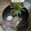 Table basse ronde moderne avec plateau en grain de bois et structure en métal noir, table d'appoint de salon contemporaine