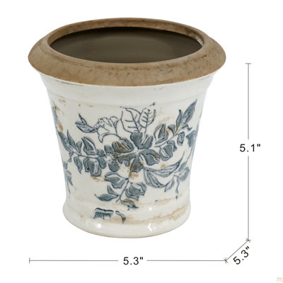 5.3x5.3x5.1" Ceramic Planter with Floral Pattern, Set of 4