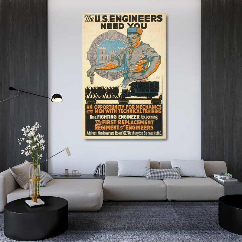 «The U.S. Engineers Need You» par George Carlson - Art mural sur toile tendue avec châssis, H 48 po x l 33 po
