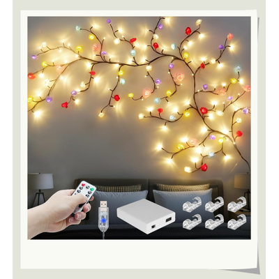 6-Color Macaron Rose Willow Branch Clarklake 7.55FT, 144 LED 24 Bendable Branches With 72 Roses, 8 Modes Remote Timer USB/AA Battery Powered, Indoor Outdoor DIY Clarklake For Bedroom Wedding Decor