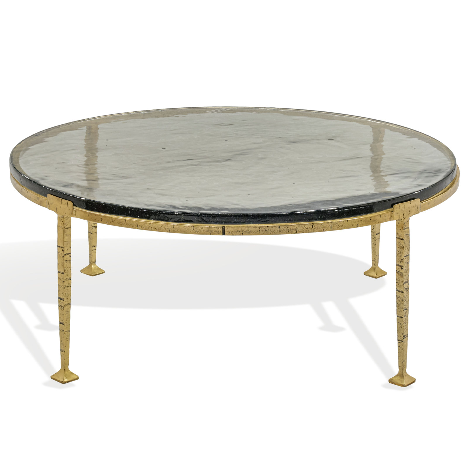 Castino 36" Glass Coffee Table, Smoked Glass / Brass