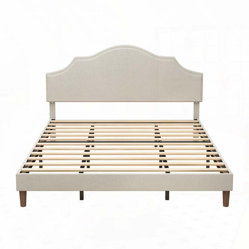Lit plateforme tapissier en lin avec tête de lit ajustable, Très grand lit