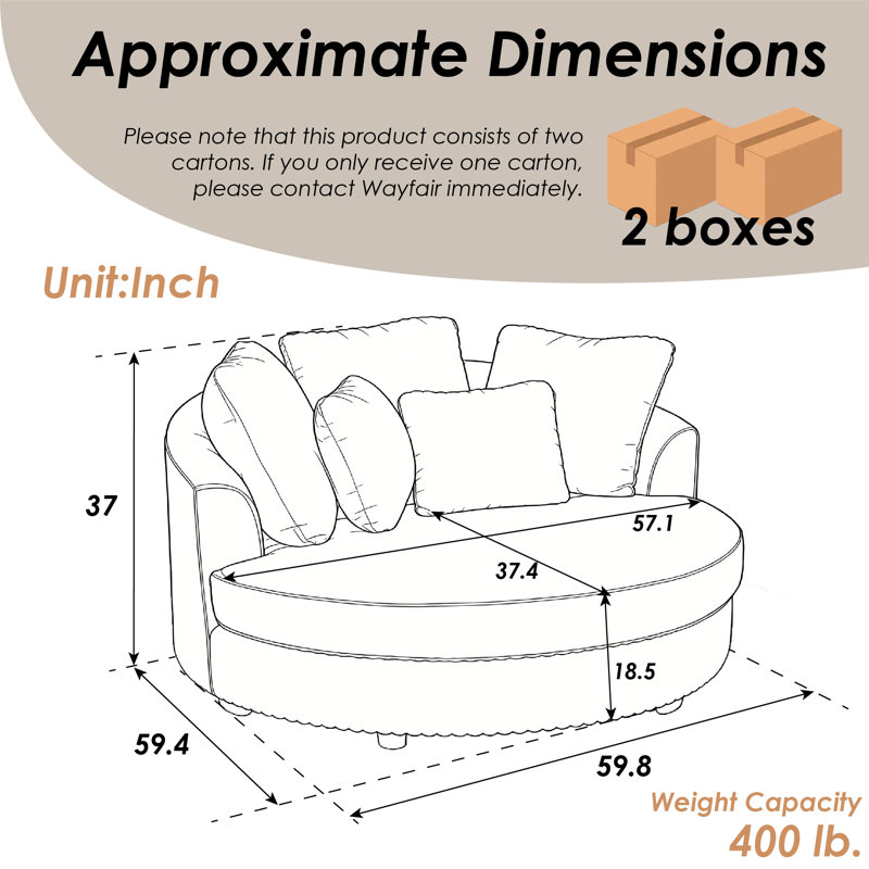 Slipcovered Oversized Round Indoor Chaise Lounge, Charcoal