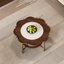 Table basse de style Mid-Century avec forme de pétale et verre à motif craquelé blanc, table basse à 2 niveaux avec rotin-80857147