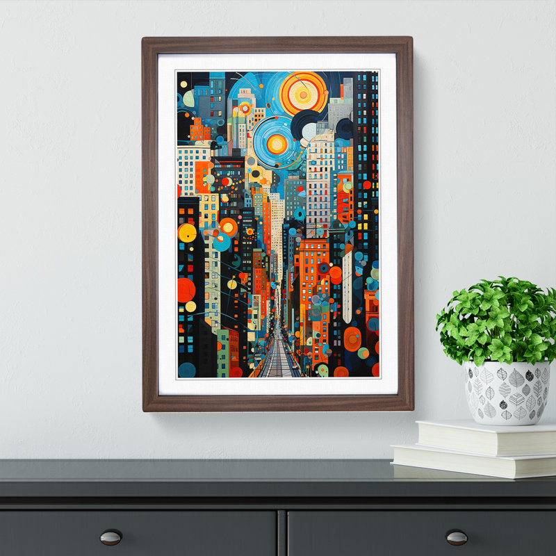 New York Orphism No.3 - Single Picture Frame Print on Wood, Walnut Framed, 46cm H x 34cm W x 2cm D