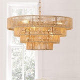 4 Tier 6 Light Raffia Dimmable Chandelier