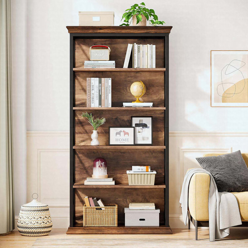 Bibliothèque 70,8 "à 6 niveaux en brun et noir, unité de rangement multi-niveaux