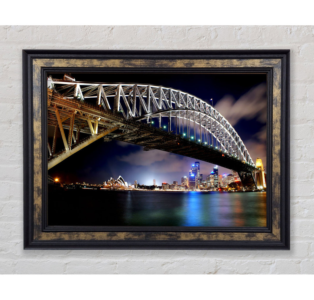 Sydney Harbour Bridge Night Light Reflections - Einzelne Bilderrahmen Kunstdrucke