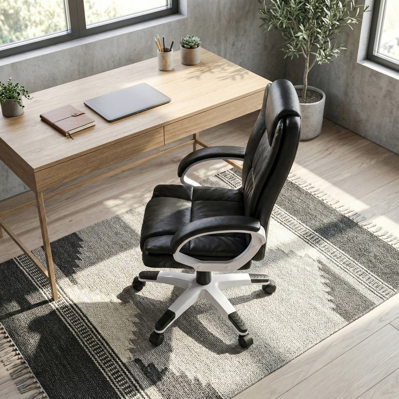 Muskoka Swivel Desk Chair Faux Leather With Adjustable Height, UKFR Certified, Black