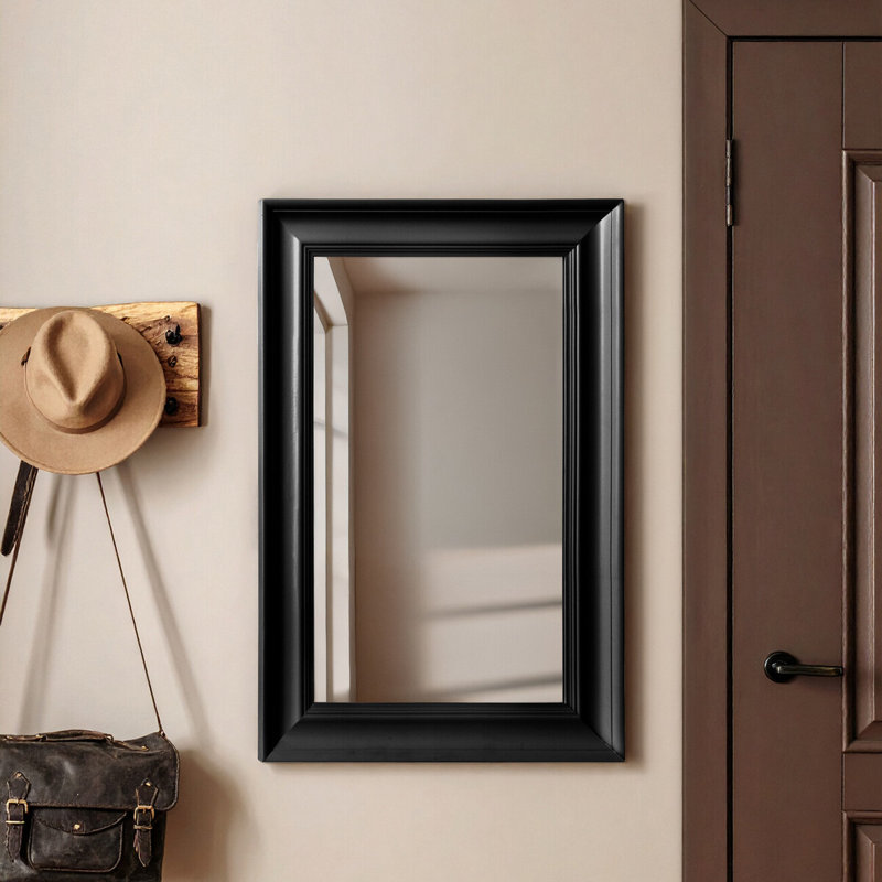 Wood Flat Wall Mirror, Black