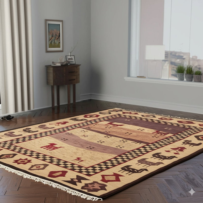 Tapis beige moderne en laine noué à la main