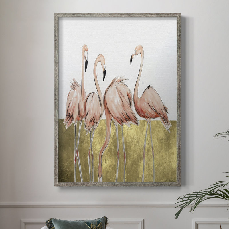 Flamant rose I, reproduction encadrée - bois massif, H 11 po x l 9 po