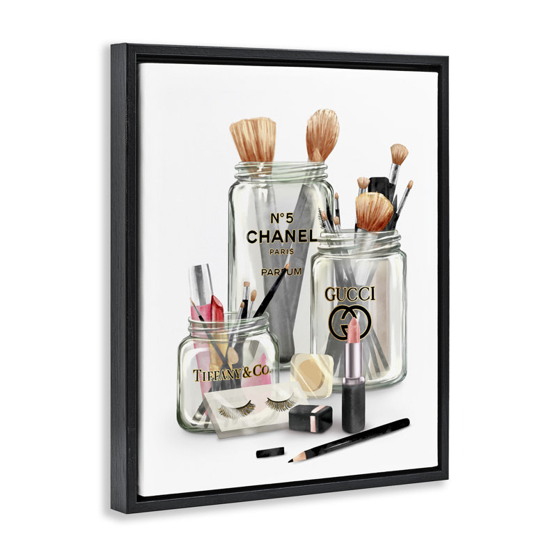 Art mural sur toile à la mode, Maquillage dans des pots Mason, par Ziwei Li, Cadre flottant noir de jais