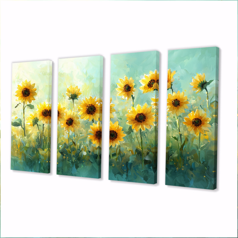 Dondria - - Décoration murale tournesols - Art mural traditionnel, H 32 po x l 64 po, 4