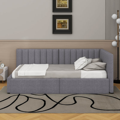 Twin Size Upholstered Daybed With 2 Drawers,Wood Slat Support
