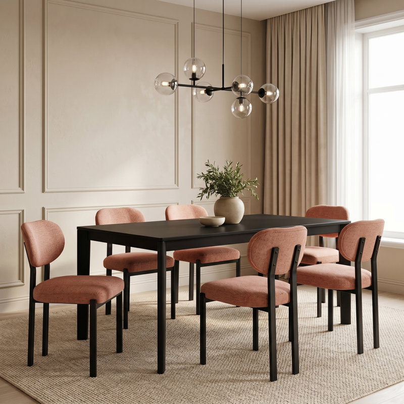 Chaises de salle à manger modernes, chaises de salle à manger rembourrées Mid-Century avec pieds en métal noir, 6, ORANGE