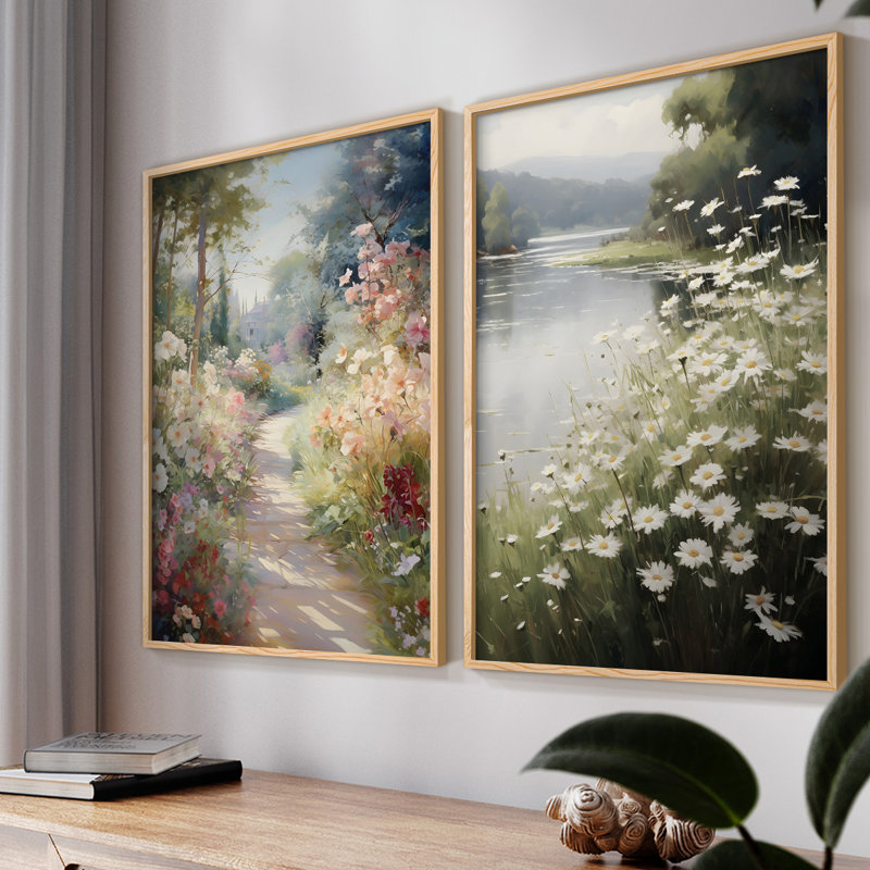 Vintage Floral LV Framed Giclee Print Set of 2