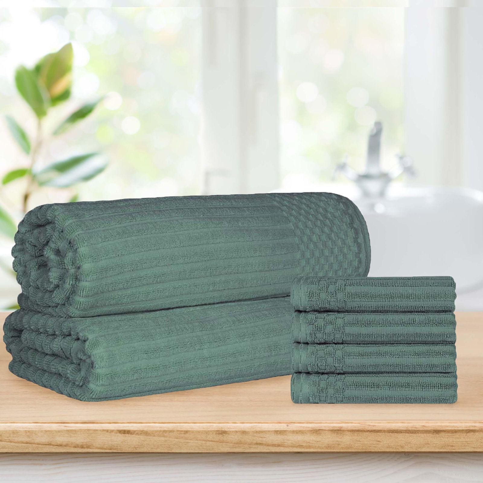 Keshayla 6-Piece Ribbed Cotton Towel Set, Green