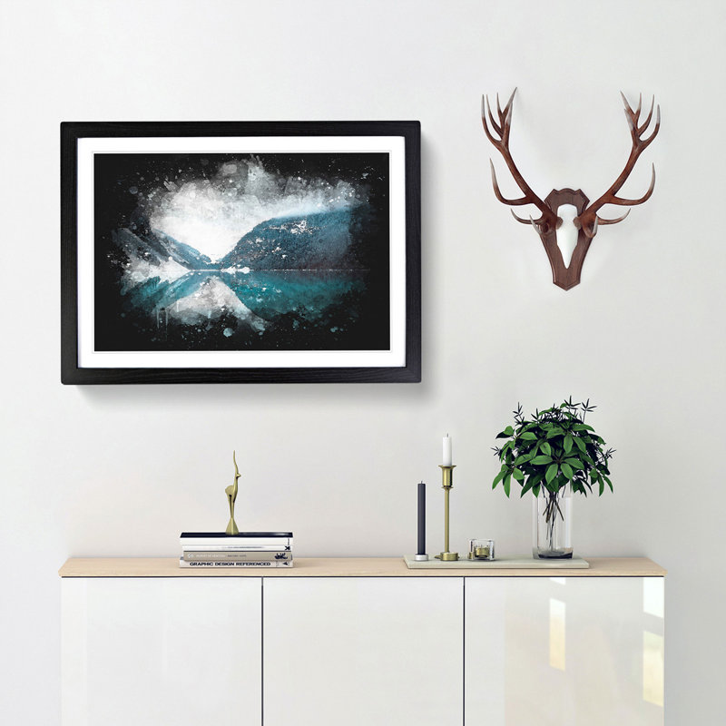 Mountain Range Reflection - Picture Frame Graphic Art Print, 24cm H x 33cm W x 2cm D, Black Framed