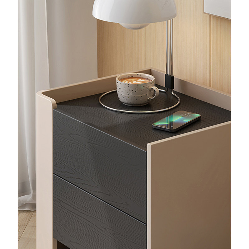 Modern Style Concealed Handle Bedside Table Double-Layer Storage Design Suitable For Bedroom