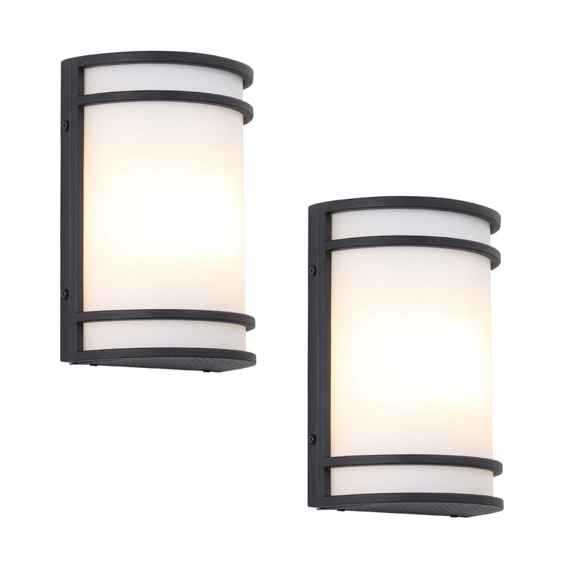 Lot de 2 appliques murales extérieures DEL à 1 lumière, verre dépoli noir sablé, intérieur blanc, culot E26, pour endroits humides (lot de 2)