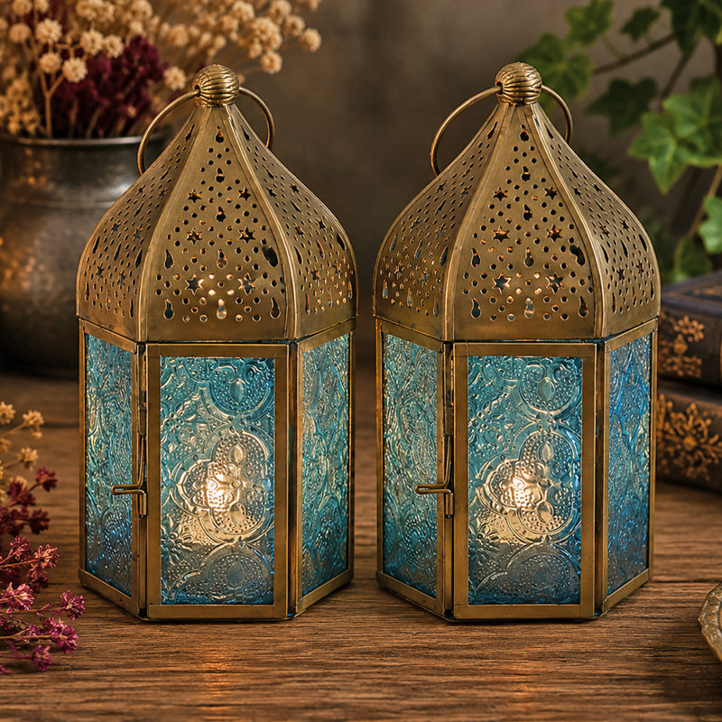 2 Piece Metal Tabletop Lantern Set