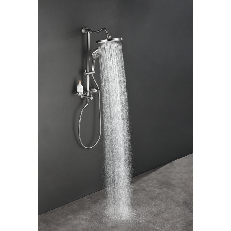 Showerspas Shower System, With 10" Rain Showerhead, 4Function Hand Shower, Adjustable Slide Bar And Soap Dish, Brushed Nickel