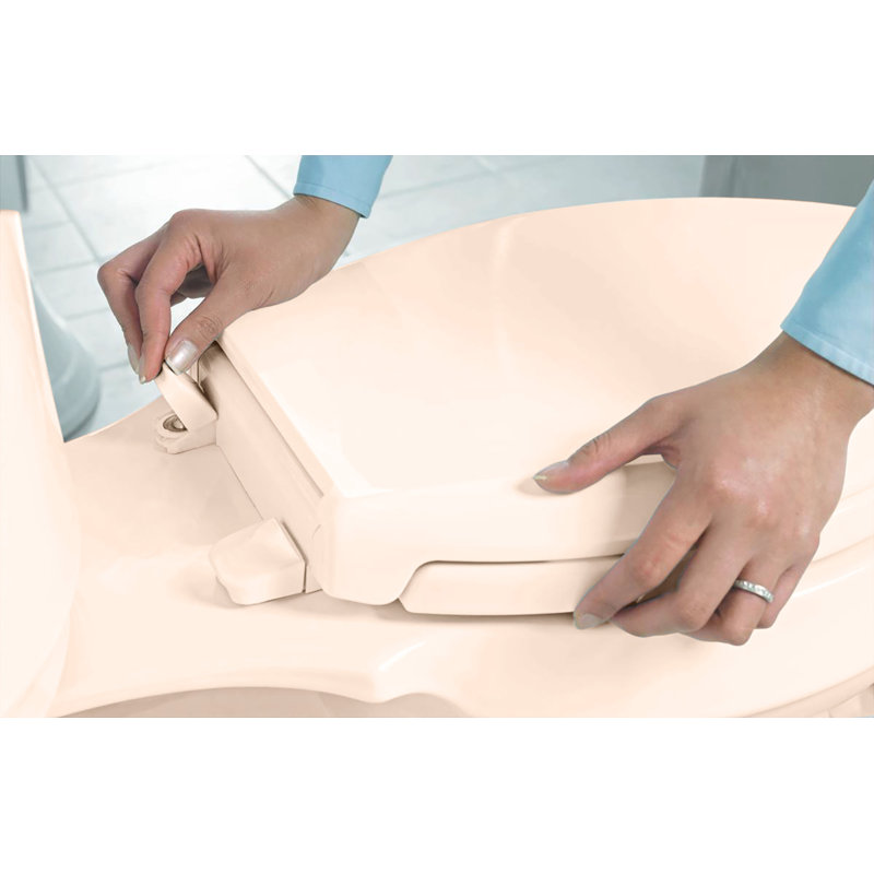 Elongated Toilet Seat with Adjustable Hinges and Easy Removal in Bone Molded Wood, Standard Size Fit, Bone