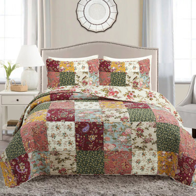 Country Vintage Farmhouse Multicolor Floral Paisley Patchwork Cotton Quilt Bedding Set