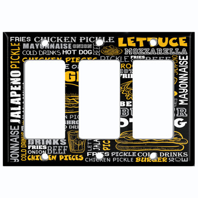 Burger Restaurant Hot Dog Menu Yellow 3 - Gang Toggle Light Switch Standard Wall Plate