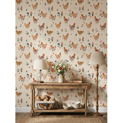 Chickens Wallpaper Roosters Removable Floral Wall Double Roll