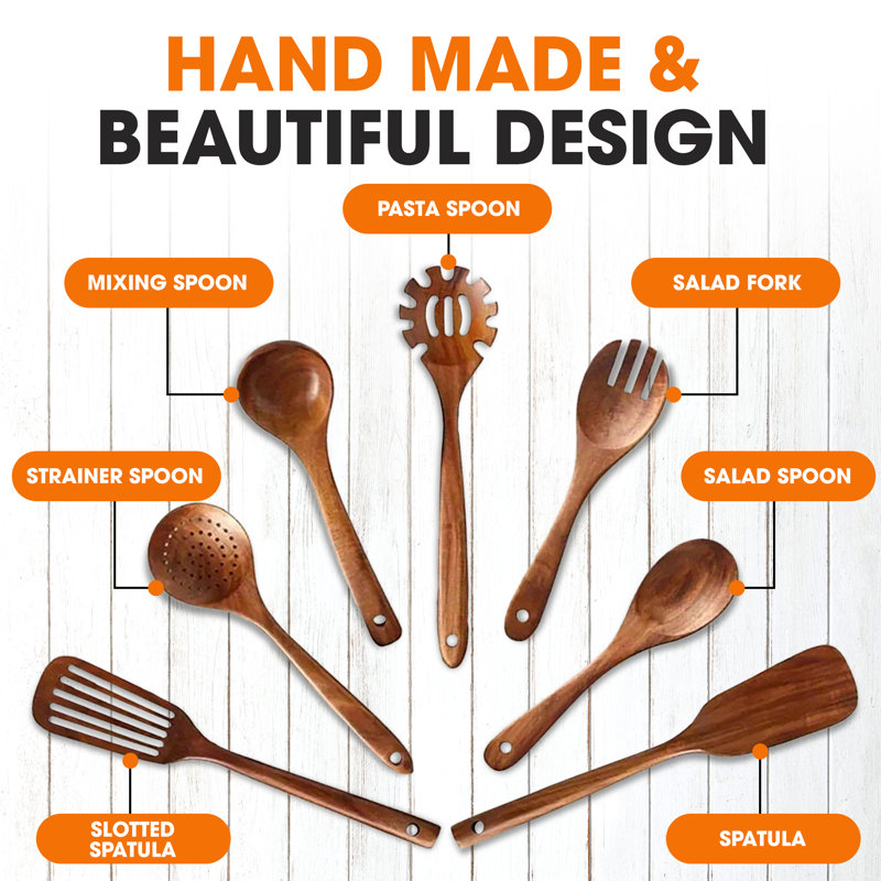 Natural Elegance 7-Piece Wooden Kitchen Utensils Set