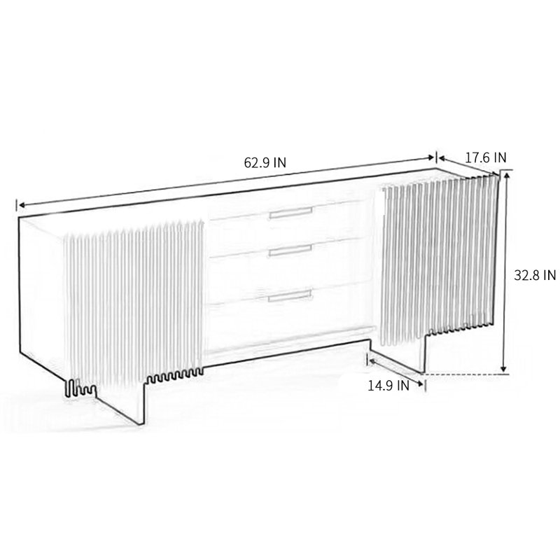 Buffet en bois massif Simple Design 70,86 po, Noir, H 32,8 po x l 62,9 po x P 17,6 po