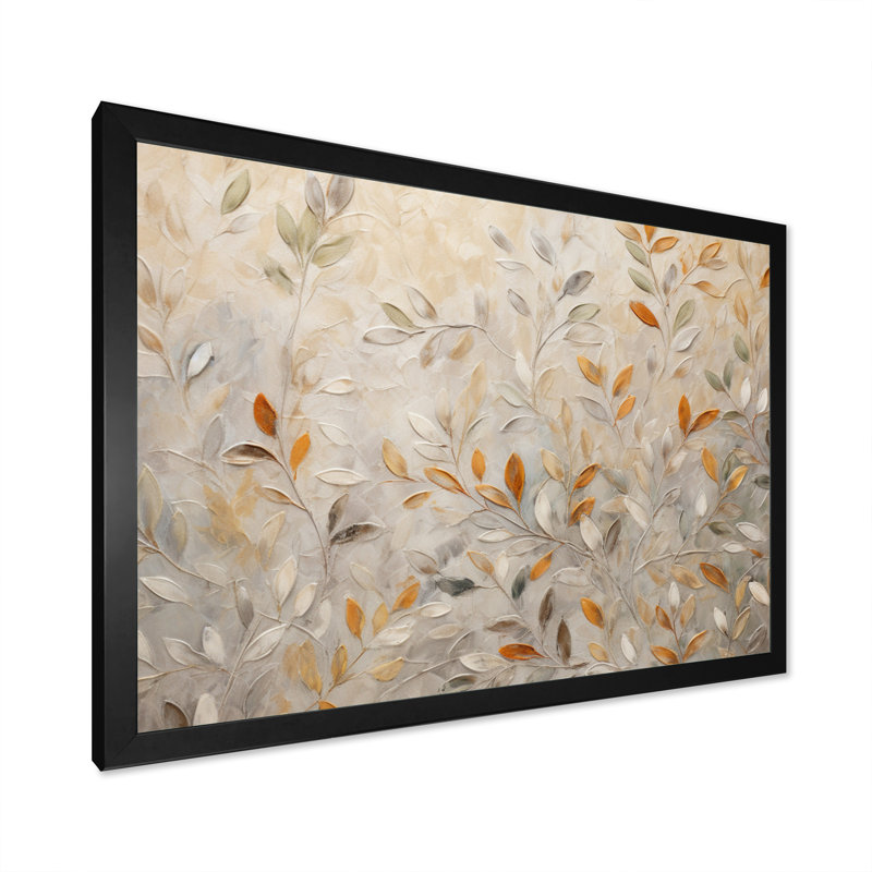 Impressions botaniques beiges I - reproductions de toiles abstraites, H 34 po x l 44 po x P 1,5 po, Cadre simple noir