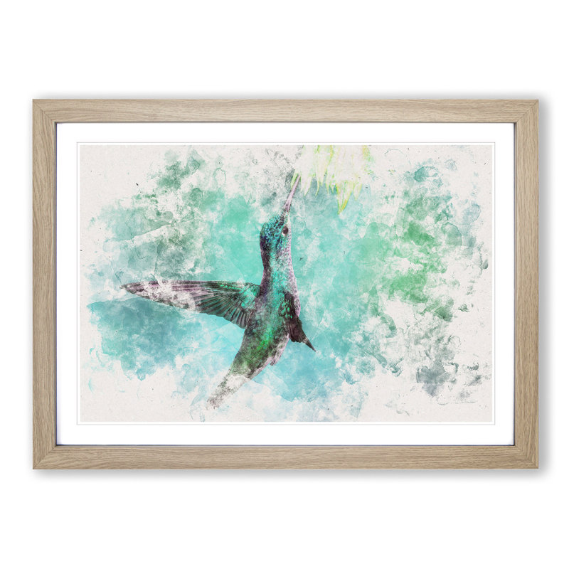 Green Hummingbird - Picture Frame Painting Print, 45cm H x 63cm W x 2cm D, Oak Framed