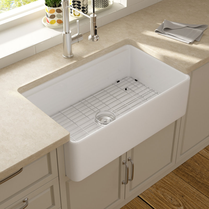 33"L x 20"W Farmhouse Kitchen Sink Deep Single Bowl Fireclay Workstation Sink with Cutting Board and Dish Drying Rack