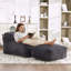 Grand fauteuil à billes avec mousse à mémoire de forme, tissu en velours côtelé et repose-pieds - sans assemblage-414771422