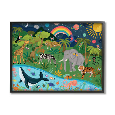 «Jungle Animals Sea Creatures Under Night Sky Planets» par Lisa Perry White bouton