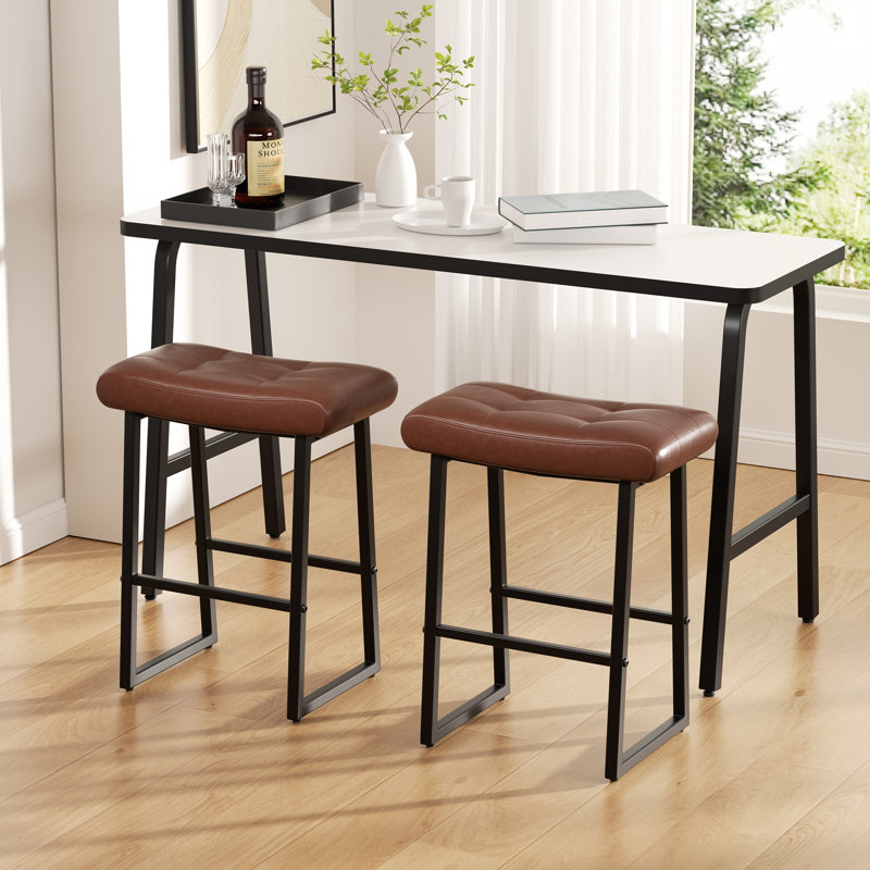 Upholstered Counter Stool with Metal Frame, Black, Black, 2