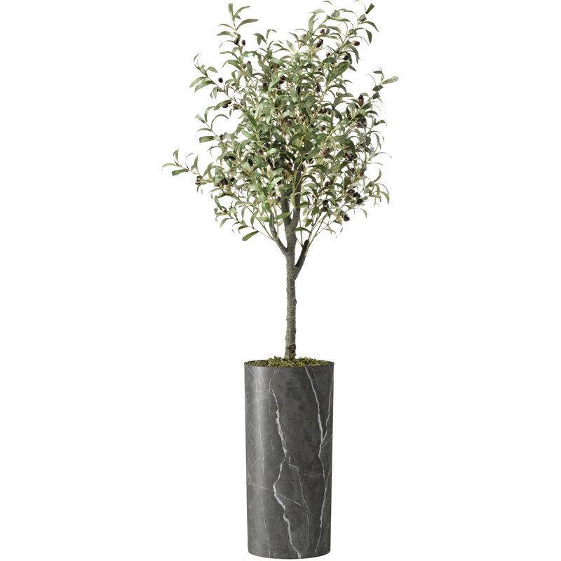 Arbre artificiel dans un pot de fleurs moderne, décoration d'arbre en soie d'olivier artificiel (pot et arbre)