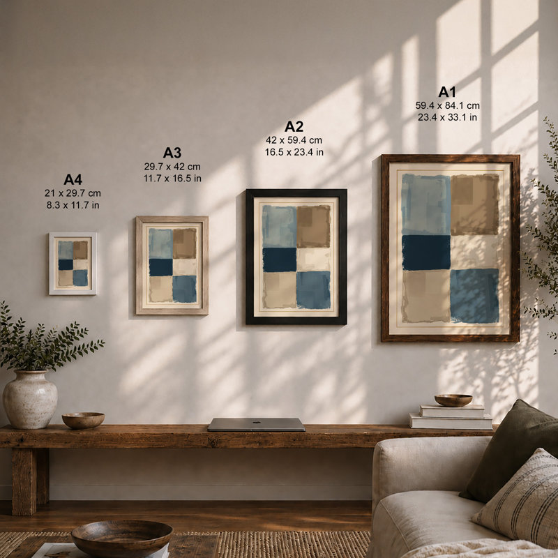 Quiet Blocks Minimalist - Framed Print, A4 - 29.7 x 21.0 cm, Oak