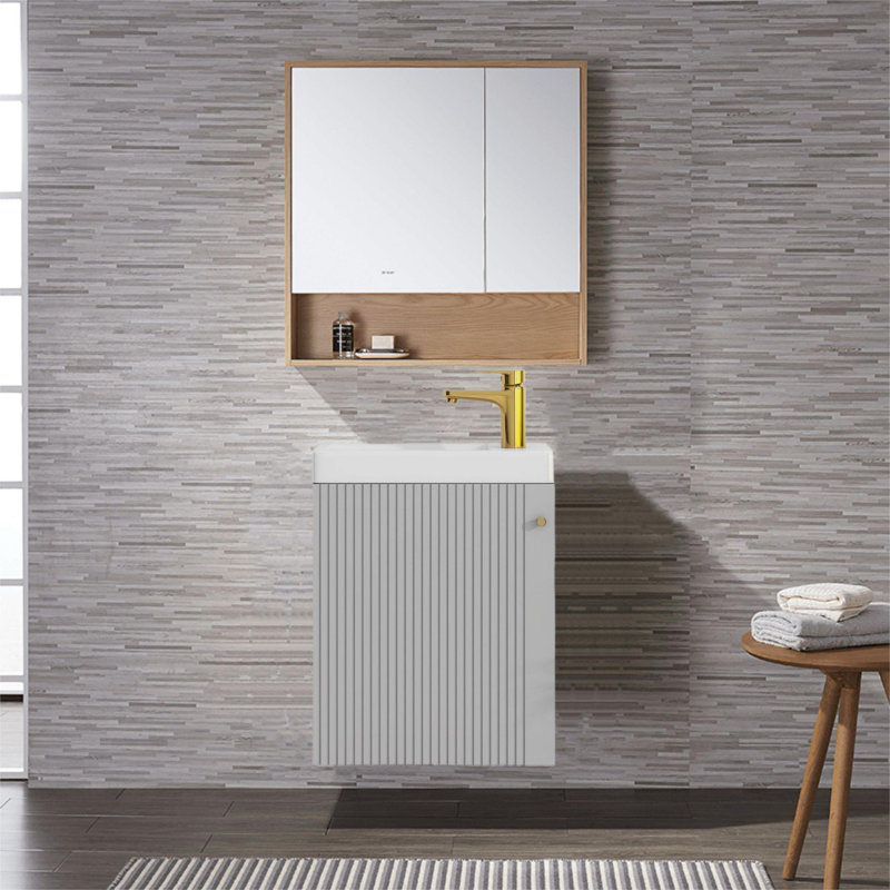 15.95" Wall-Mounted Bathroom Vanity with Ceramic Top, Gray